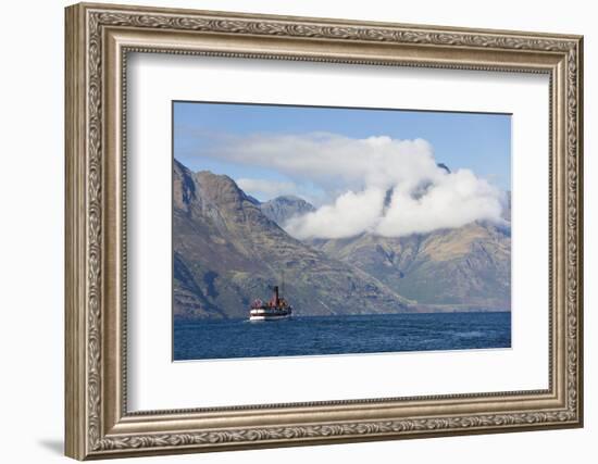 The steamship TSS Earnslaw on Lake Wakatipu, clouds over Walter Peak, Queenstown, Queenstown-Lakes -Ruth Tomlinson-Framed Photographic Print