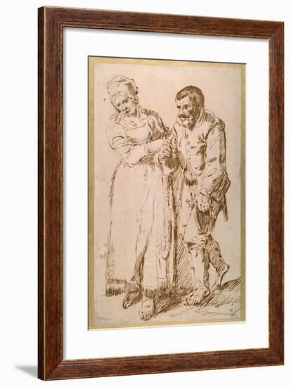 The Steps of an Elderly Peasant Guided by His Wife (Pen and Ink with Chalk on Paper)-Joos Van craesbeeck-Framed Giclee Print