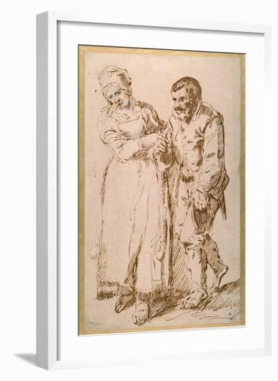 The Steps of an Elderly Peasant Guided by His Wife (Pen and Ink with Chalk on Paper)-Joos Van craesbeeck-Framed Giclee Print