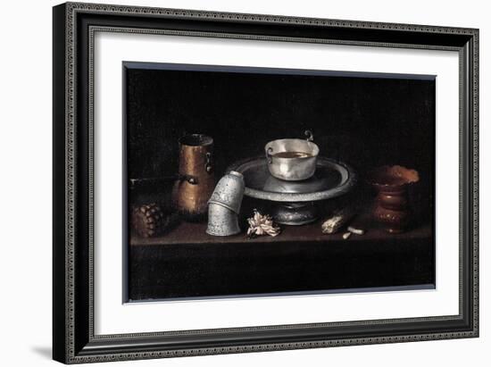 The Still Life Chocolate Breakfast of Chocolate Cup, Cups. Painting by Francisco De Zurbaran (1598--Francisco de Zurbaran-Framed Giclee Print