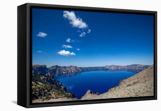 The still waters of Crater Lake, the deepest lake in the U.S.A., part of the Cascade Range, Oregon,-Martin Child-Framed Premier Image Canvas