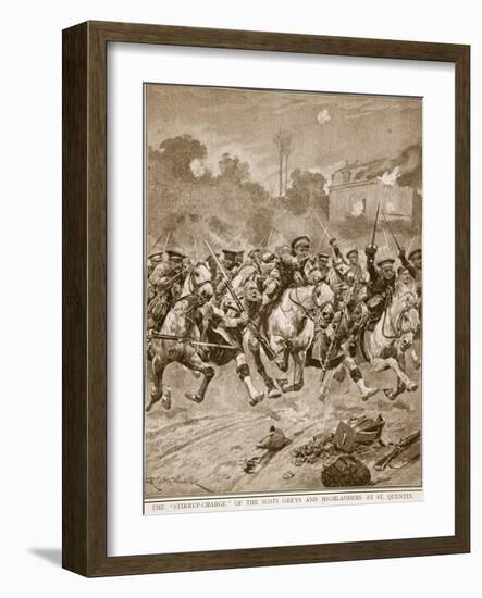 The 'stirrup-Charge' of the Scots Greys and Highlanders at St. Quentin, 1914-19-Richard Caton Woodville-Framed Giclee Print