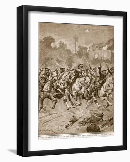 The 'stirrup-Charge' of the Scots Greys and Highlanders at St. Quentin, 1914-19-Richard Caton Woodville-Framed Giclee Print