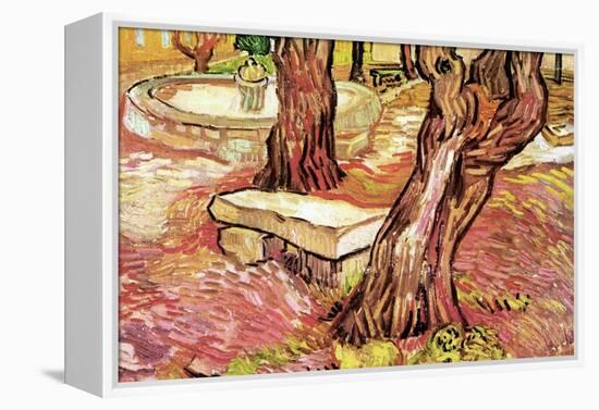 The Stone Bench in the Garden of Saint-Paul Hospital-Vincent van Gogh-Framed Stretched Canvas