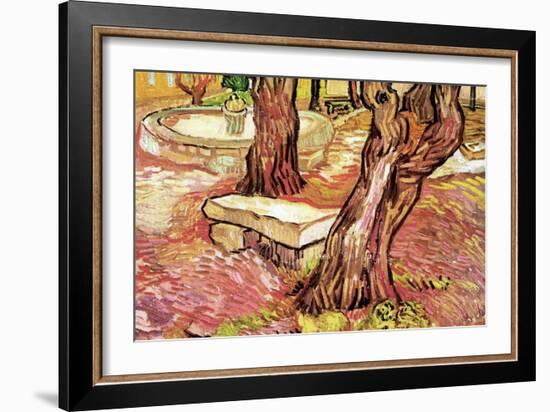 The Stone Bench in the Garden of Saint-Paul Hospital-Vincent van Gogh-Framed Art Print