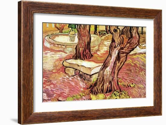 The Stone Bench In The Garden of Saint-Paul Hospital-Vincent van Gogh-Framed Art Print