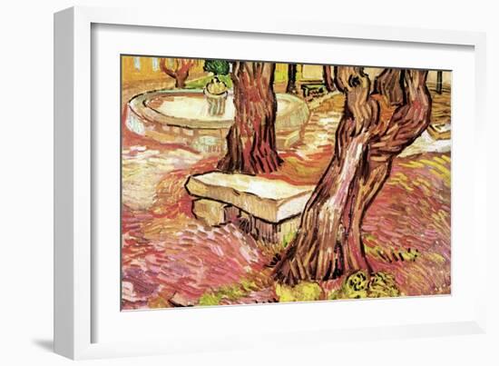 The Stone Bench In The Garden of Saint-Paul Hospital-Vincent van Gogh-Framed Art Print
