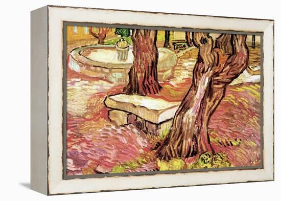 The Stone Bench In The Garden of Saint-Paul Hospital-Vincent van Gogh-Framed Stretched Canvas