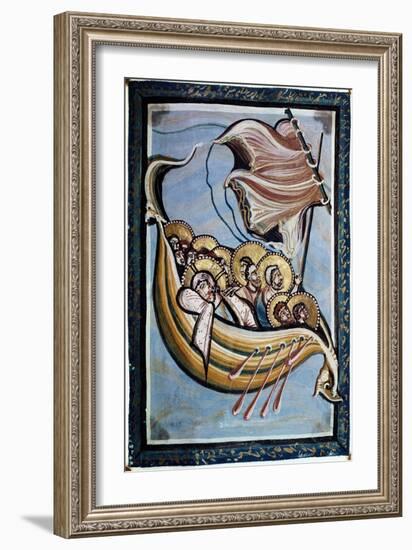 The Storm at Sea, from the Gospel of the Abbess Hitda, C.1020 (Vellum)-Ottonian Movement-Framed Giclee Print