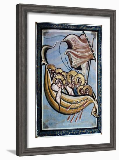 The Storm at Sea, from the Gospel of the Abbess Hitda, C.1020 (Vellum)-Ottonian Movement-Framed Giclee Print