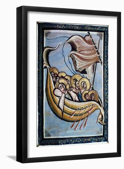 The Storm at Sea, from the Gospel of the Abbess Hitda, C.1020 (Vellum)-Ottonian Movement-Framed Giclee Print