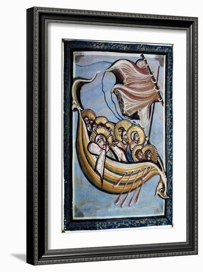 The Storm at Sea, from the Gospel of the Abbess Hitda, C.1020 (Vellum)-Ottonian Movement-Framed Giclee Print