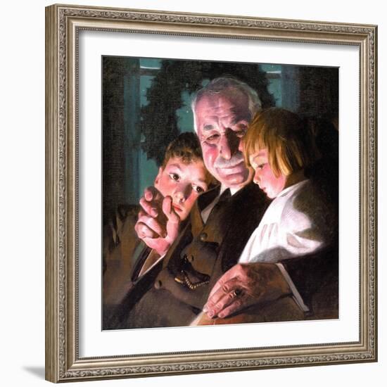 The Story of Christmas (or Grandfather with Two Children)-Norman Rockwell-Framed Giclee Print