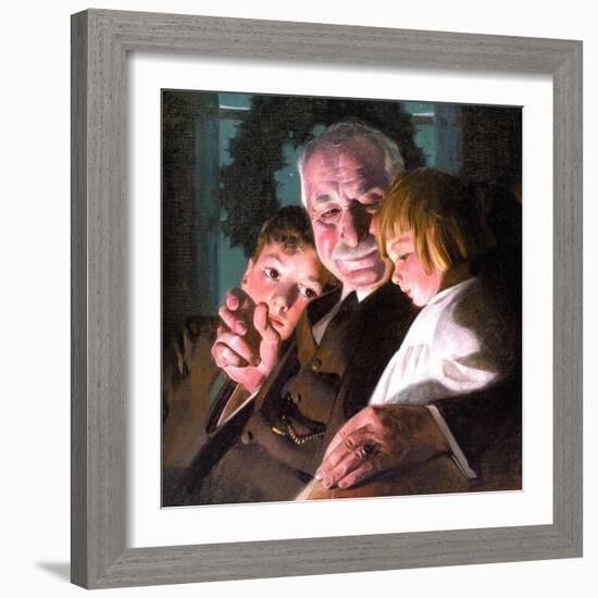 The Story of Christmas (or Grandfather with Two Children)-Norman Rockwell-Framed Giclee Print