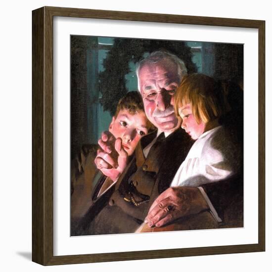 The Story of Christmas (or Grandfather with Two Children)-Norman Rockwell-Framed Giclee Print