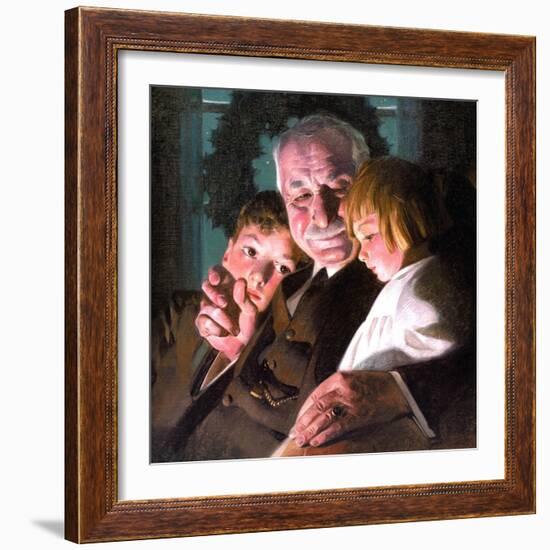 The Story of Christmas (or Grandfather with Two Children)-Norman Rockwell-Framed Giclee Print