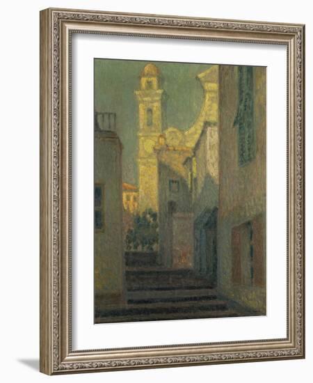 The Street to the Church, Villefranche-Sur-Mer, 1928 (Oil on Canvas)-Henri Eugene Augustin Le Sidaner-Framed Giclee Print
