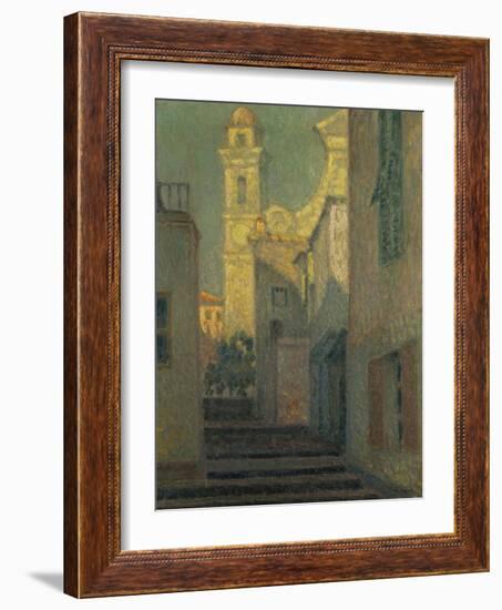 The Street to the Church, Villefranche-Sur-Mer, 1928 (Oil on Canvas)-Henri Eugene Augustin Le Sidaner-Framed Giclee Print