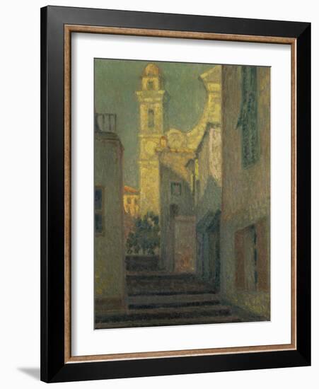 The Street to the Church, Villefranche-Sur-Mer, 1928 (Oil on Canvas)-Henri Eugene Augustin Le Sidaner-Framed Giclee Print