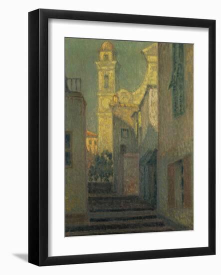 The Street to the Church, Villefranche-Sur-Mer, 1928 (Oil on Canvas)-Henri Eugene Augustin Le Sidaner-Framed Giclee Print