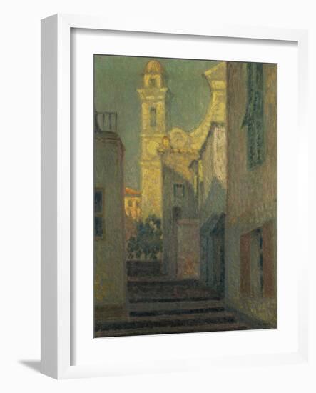 The Street to the Church, Villefranche-Sur-Mer, 1928 (Oil on Canvas)-Henri Eugene Augustin Le Sidaner-Framed Giclee Print