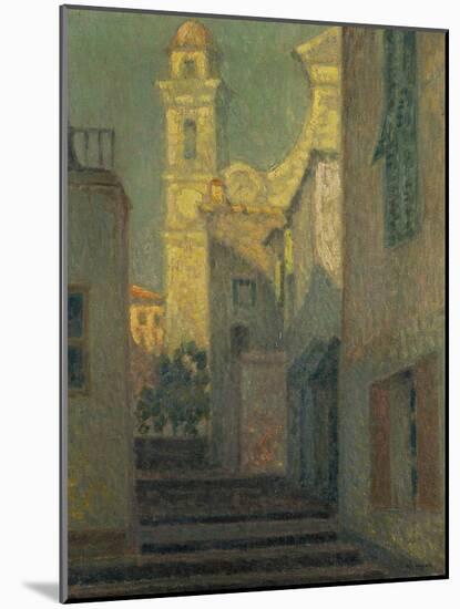 The Street to the Church, Villefranche-Sur-Mer, 1928 (Oil on Canvas)-Henri Eugene Augustin Le Sidaner-Mounted Giclee Print