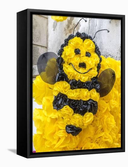 The streets of Tomar decorated with paper flowers for Festival of the Trays. Portugal.-Julie Eggers-Framed Premier Image Canvas