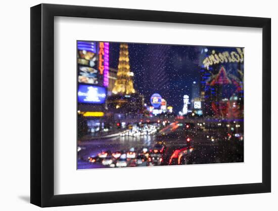 The Strip with Paris at Las Vegas main strip lights at night.-Michele Niles-Framed Photographic Print