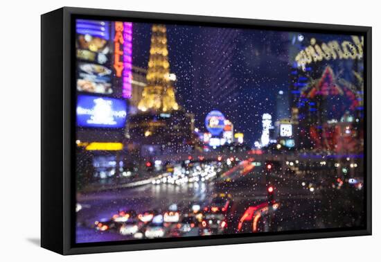 The Strip with Paris at Las Vegas main strip lights at night.-Michele Niles-Framed Premier Image Canvas