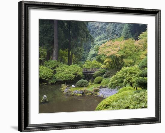 The Strolling Pond with Moon Bridge in the Japanese Garden, Portland, Oregon, USA-Greg Probst-Framed Photographic Print