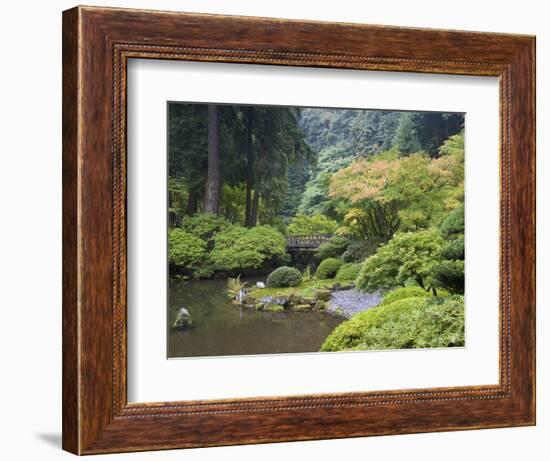 The Strolling Pond with Moon Bridge in the Japanese Garden, Portland, Oregon, USA-Greg Probst-Framed Photographic Print