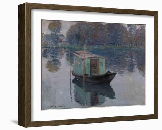 The Studio Boat (Le bateau-atelier), 1874 (oil on canvas)-Claude Monet-Framed Giclee Print