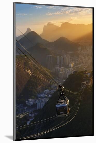 The Sugarloaf Mountain Cable Car at Sunset, Rio De Janeiro.-Jon Hicks-Mounted Photographic Print