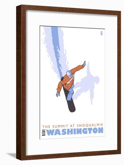 The Summit of Snoqualmie, WA, Stylized Snowboarder-Lantern Press-Framed Art Print