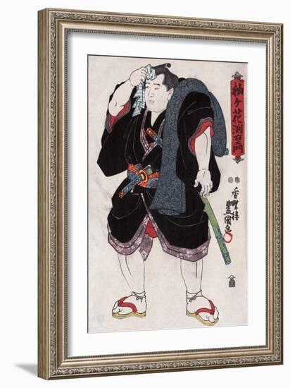 The Sumo Wrestler Somagahama Fuchiemon, Japanese Wood-Cut Print-Lantern Press-Framed Art Print