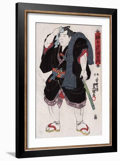 The Sumo Wrestler Somagahama Fuchiemon, Japanese Wood-Cut Print-Lantern Press-Framed Art Print