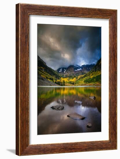 The Sun Breaks Through The Autumn Clouds On Maroon Lake In Maroon Bells Snowmass Wilderness-Jay Goodrich-Framed Photographic Print