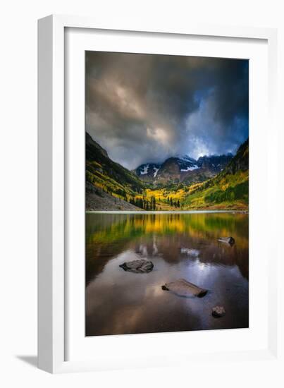 The Sun Breaks Through The Autumn Clouds On Maroon Lake In Maroon Bells Snowmass Wilderness-Jay Goodrich-Framed Photographic Print