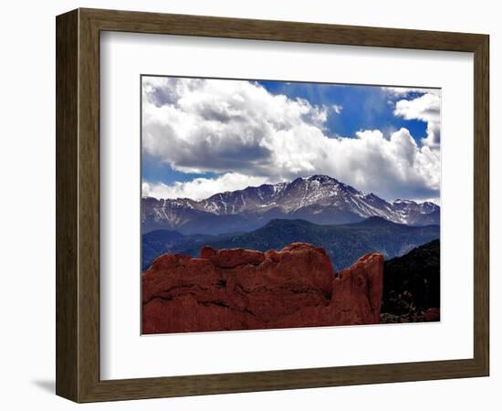 The Sun Breaks Through the Clouds to Highlight the Summit of Pikes Peak-null-Framed Premium Photographic Print