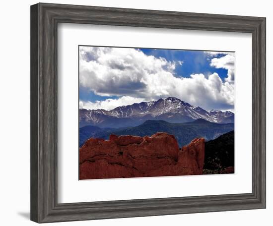 The Sun Breaks Through the Clouds to Highlight the Summit of Pikes Peak-null-Framed Photographic Print