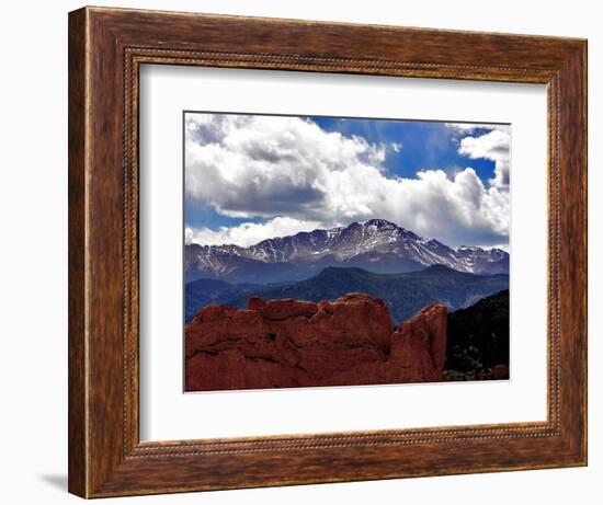 The Sun Breaks Through the Clouds to Highlight the Summit of Pikes Peak-null-Framed Photographic Print