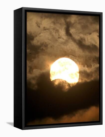 The Sun is Seen During the Solar Eclipse, in Madras, India-null-Framed Premier Image Canvas