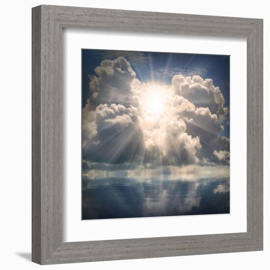 The Sun on Dramatic Sky over Sea-Kletr-Framed Art Print