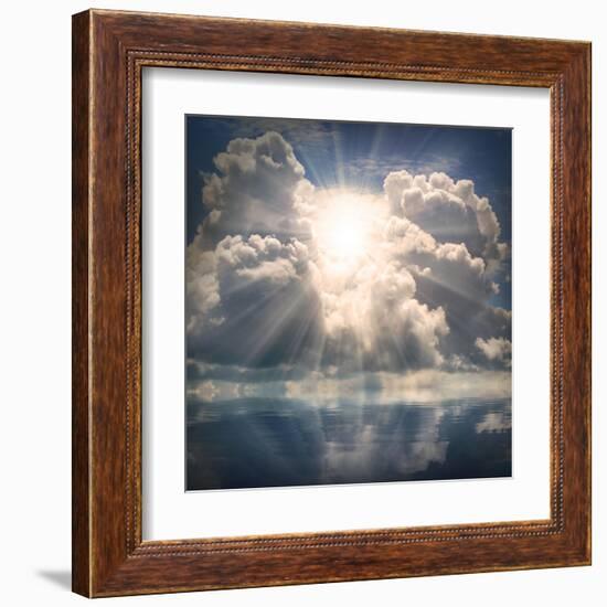 The Sun on Dramatic Sky over Sea-Kletr-Framed Art Print