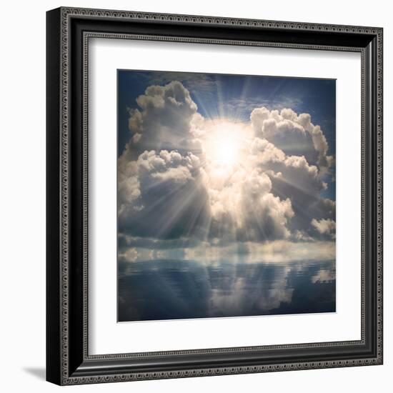 The Sun on Dramatic Sky over Sea-Kletr-Framed Art Print