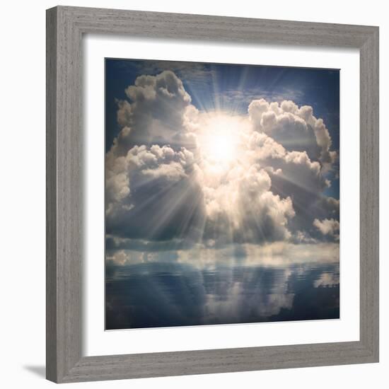 The Sun on Dramatic Sky over Sea-Kletr-Framed Art Print