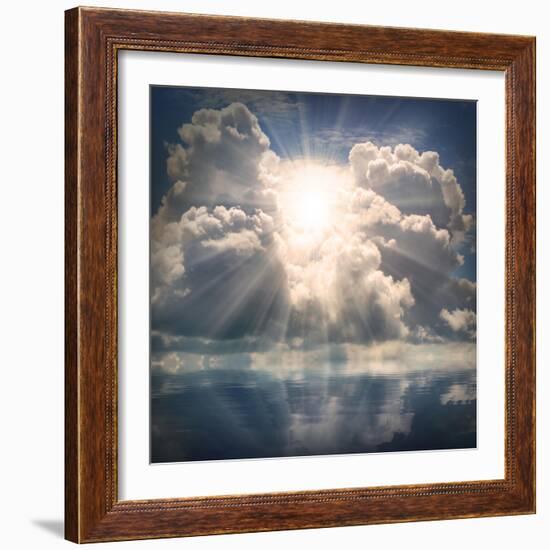 The Sun on Dramatic Sky over Sea-Kletr-Framed Art Print