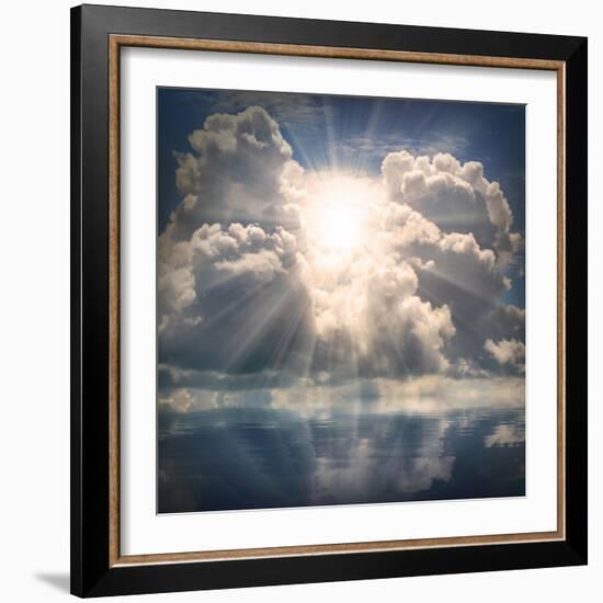 The Sun on Dramatic Sky over Sea-Kletr-Framed Art Print