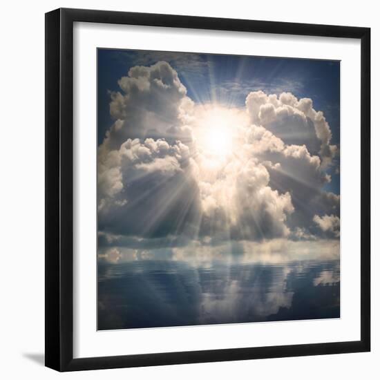 The Sun on Dramatic Sky over Sea-Kletr-Framed Art Print