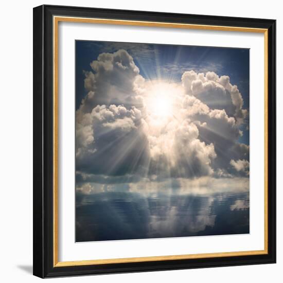 The Sun on Dramatic Sky over Sea-Kletr-Framed Art Print